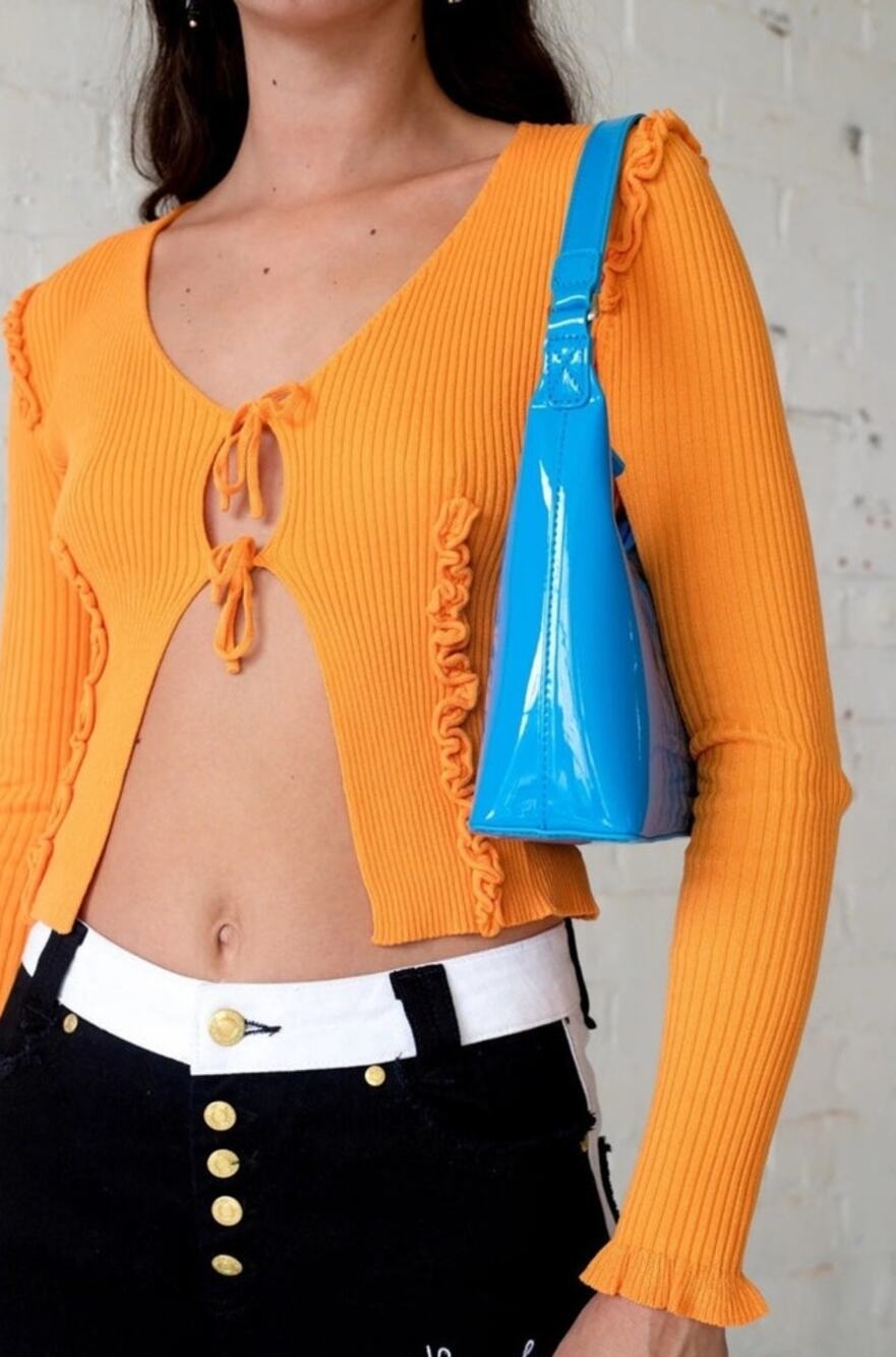 Find Me Now Charlie 2.0 Ribbed Orange Tie Front Top Size Small